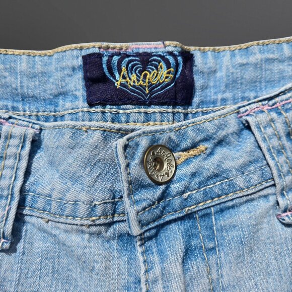Y2K Angels Cut Off denim Shorts Size 8 Embroidered Rhinestone Butterfly 2000s - Picture 4 of 7